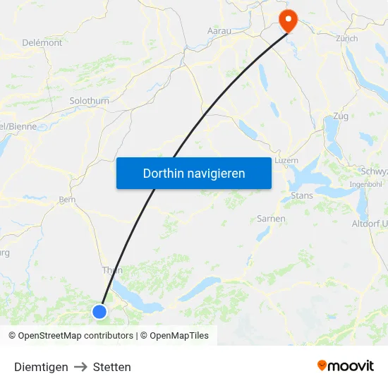 Diemtigen to Stetten map