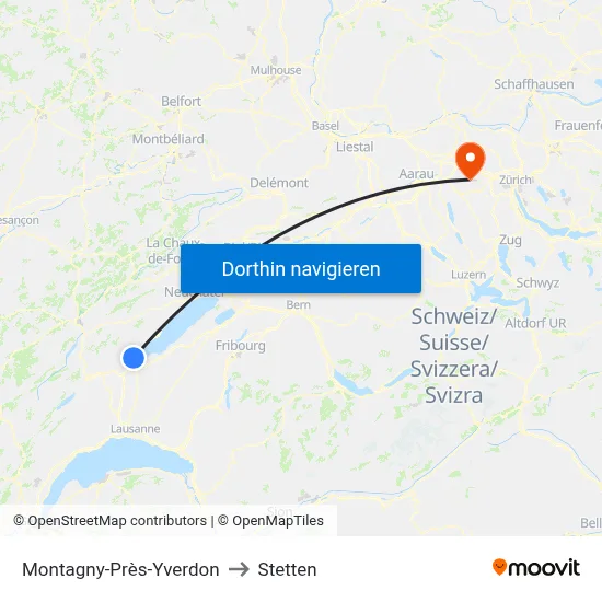 Montagny-Près-Yverdon to Stetten map