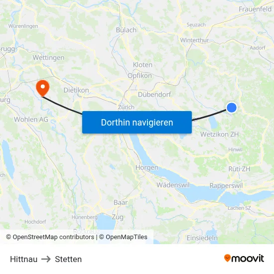 Hittnau to Stetten map