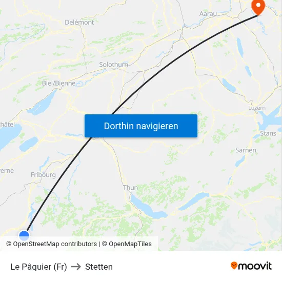 Le Pâquier (Fr) to Stetten map