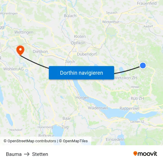 Bauma to Stetten map