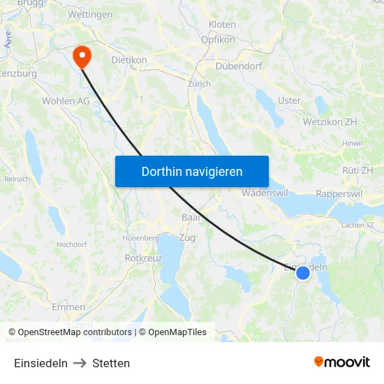 Einsiedeln to Stetten map