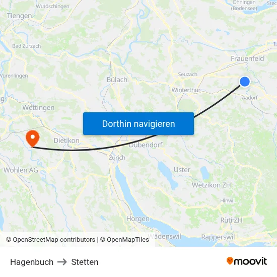 Hagenbuch to Stetten map