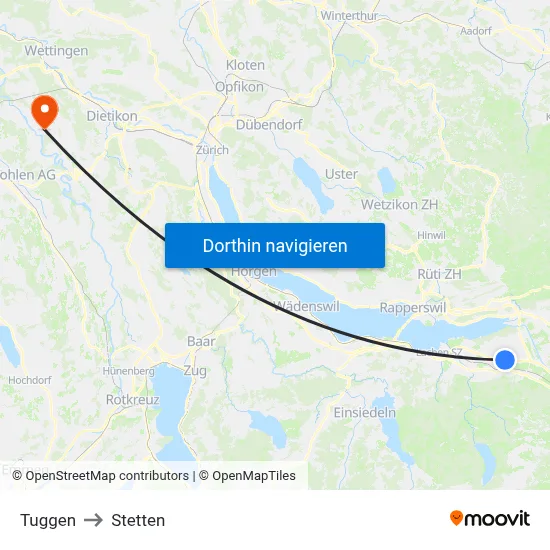 Tuggen to Stetten map