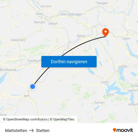 Mattstetten to Stetten map
