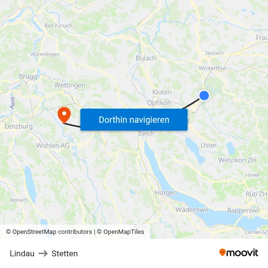 Lindau to Stetten map