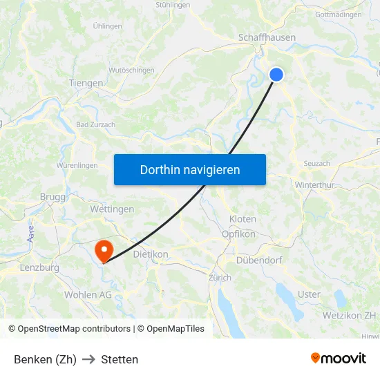 Benken (Zh) to Stetten map