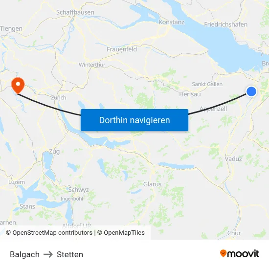 Balgach to Stetten map