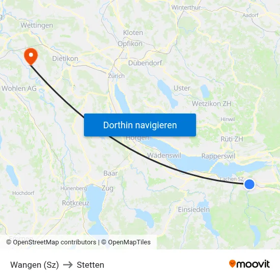 Wangen (Sz) to Stetten map