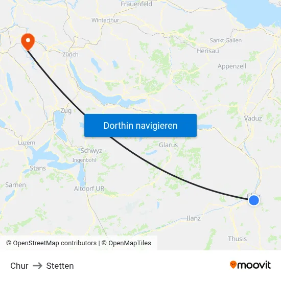 Chur to Stetten map
