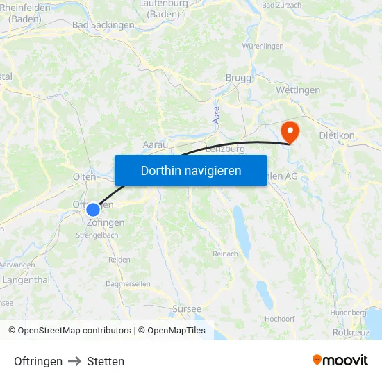 Oftringen to Stetten map