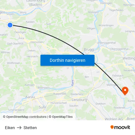 Eiken to Stetten map