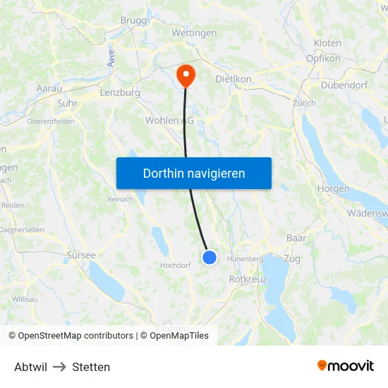 Abtwil to Stetten map