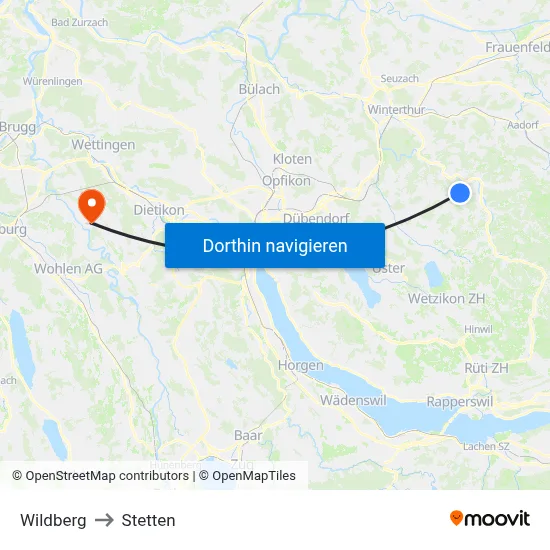Wildberg to Stetten map