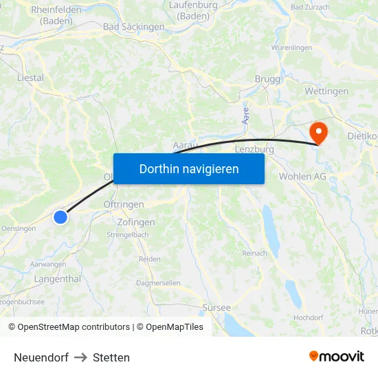 Neuendorf to Stetten map