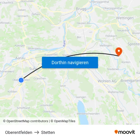 Oberentfelden to Stetten map