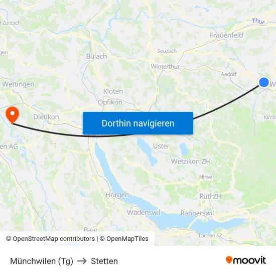 Münchwilen (Tg) to Stetten map