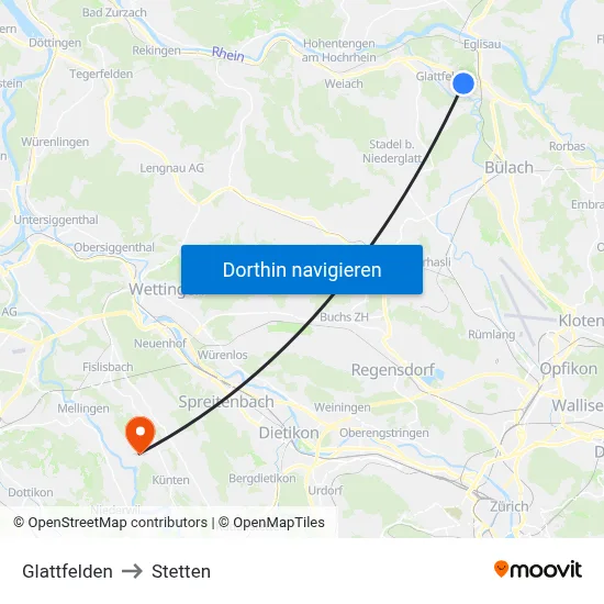 Glattfelden to Stetten map