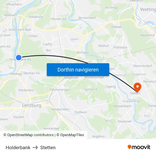 Holderbank to Stetten map