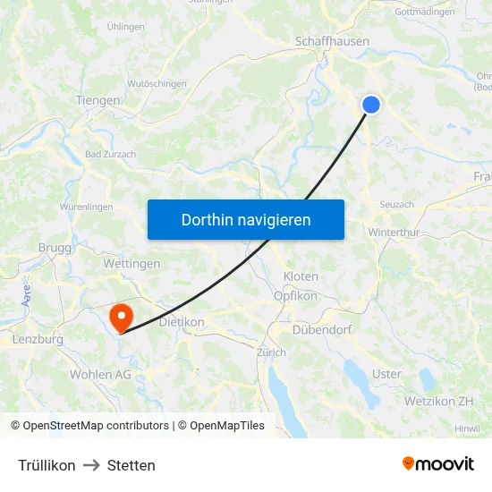 Trüllikon to Stetten map