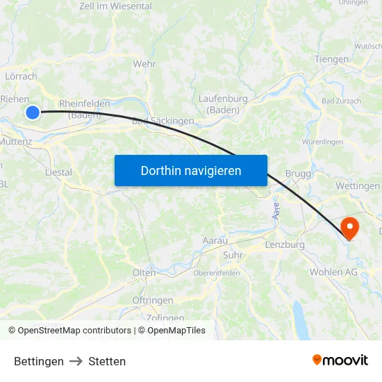 Bettingen to Stetten map