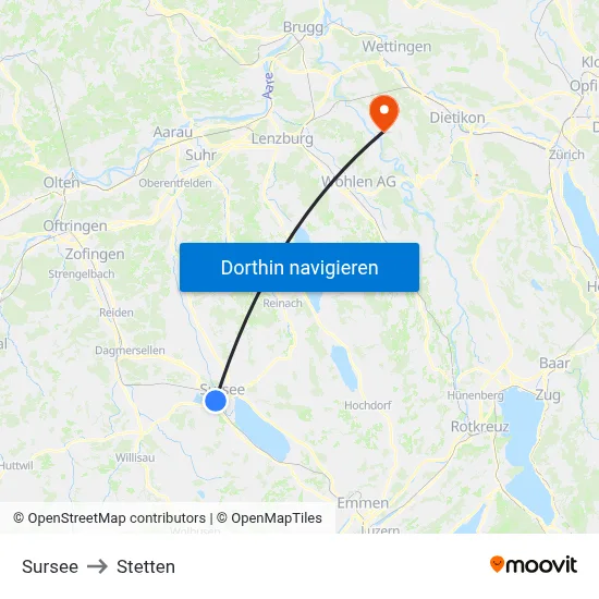 Sursee to Stetten map