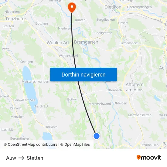 Auw to Stetten map