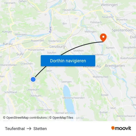 Teufenthal to Stetten map