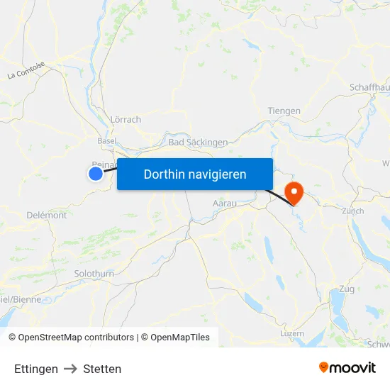 Ettingen to Stetten map