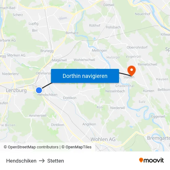 Hendschiken to Stetten map