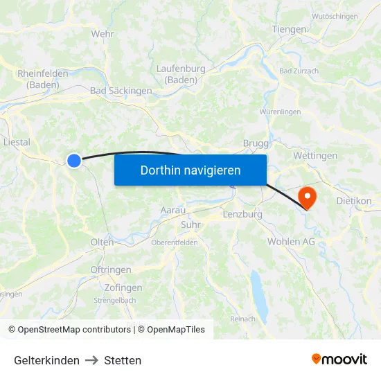 Gelterkinden to Stetten map