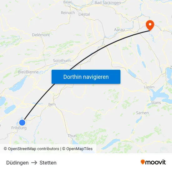 Düdingen to Stetten map