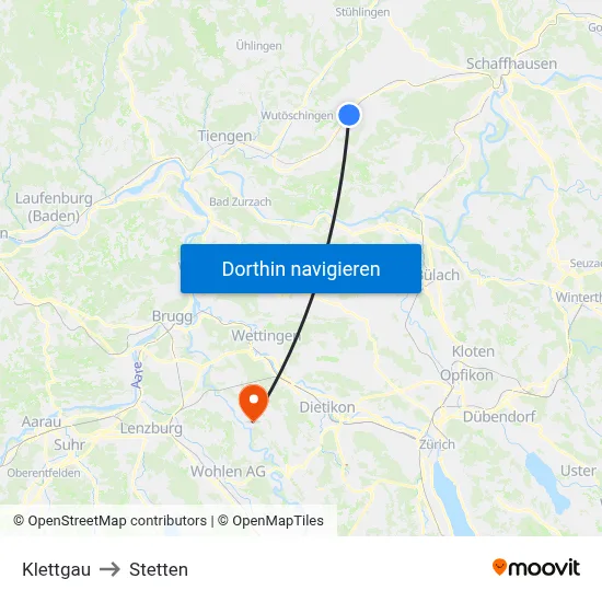 Klettgau to Stetten map