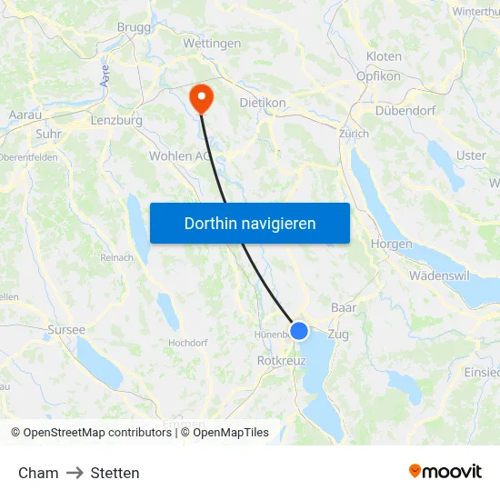Cham to Stetten map