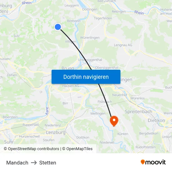 Mandach to Stetten map