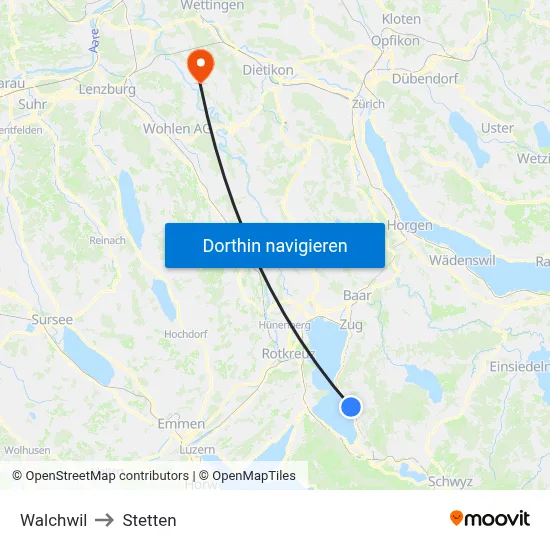 Walchwil to Stetten map