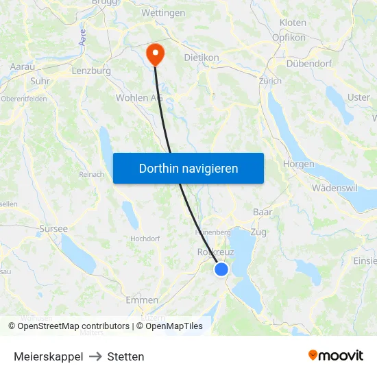 Meierskappel to Stetten map