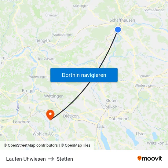 Laufen-Uhwiesen to Stetten map
