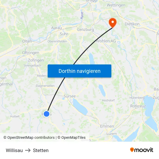 Willisau to Stetten map