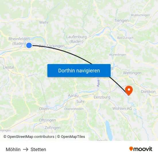Möhlin to Stetten map