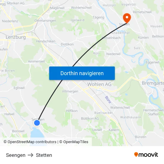 Seengen to Stetten map