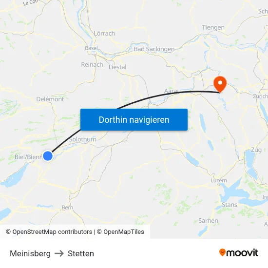 Meinisberg to Stetten map