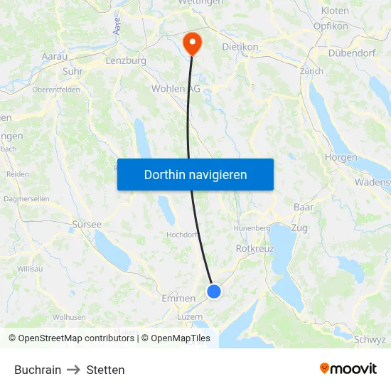 Buchrain to Stetten map