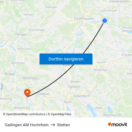 Gailingen AM Hochrhein to Stetten map