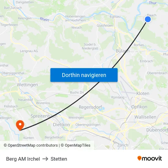 Berg AM Irchel to Stetten map