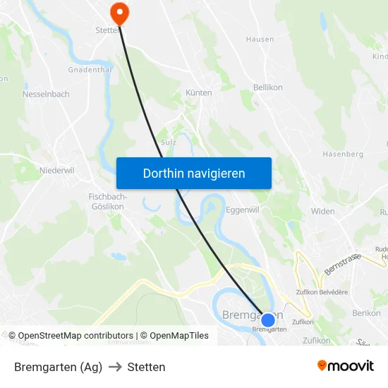 Bremgarten (Ag) to Stetten map