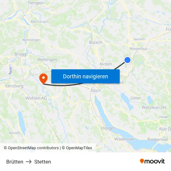 Brütten to Stetten map