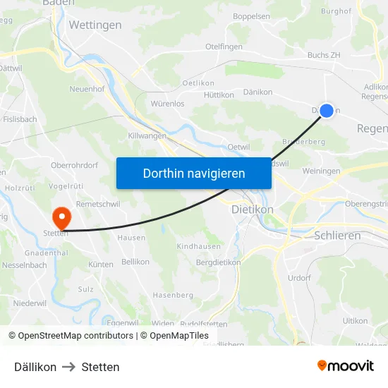 Dällikon to Stetten map