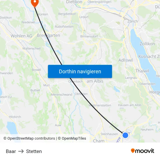 Baar to Stetten map