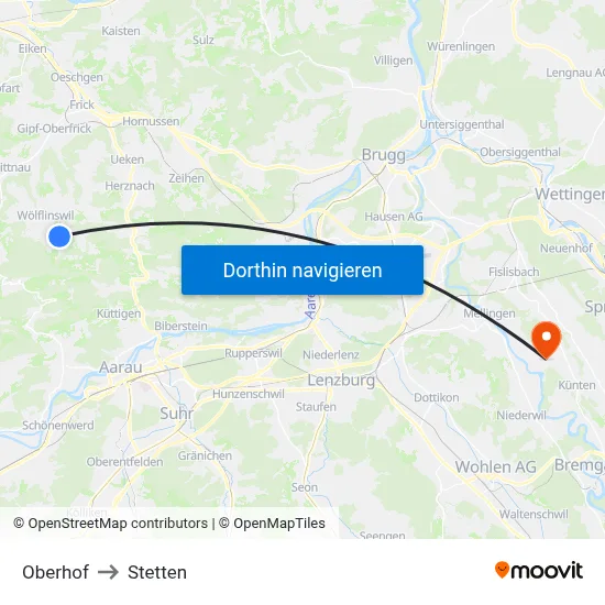 Oberhof to Stetten map